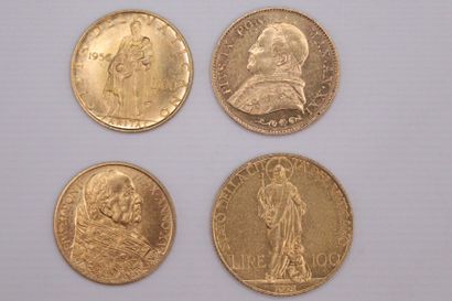 null VATICAN
Lot de 4 monnaies d'or
Pie IX 20 Lires 1866/XXI
Pie XI 100 Lires 1932...