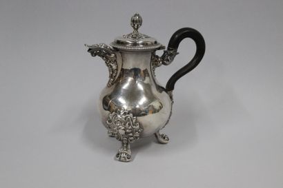 null Silver (950) tripod coffee pot of baluster form. The attachments of the legs...