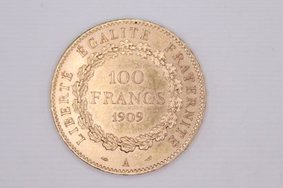 null IIIE REPUBLIQUE
100 francs en or type Génie
1909 A 
LE FRANC : 553/3
Superb...