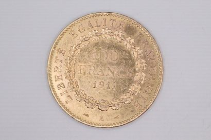 null IIIE REPUBLIQUE
100 francs en or type Génie
1911 A 
LE FRANC : 553/5
TTB à Superbe...