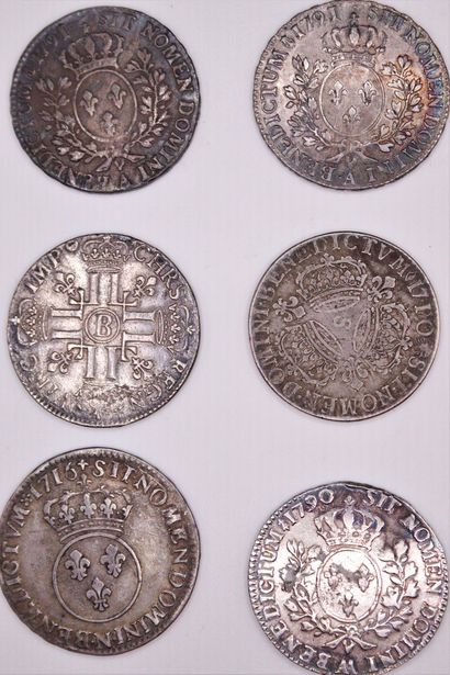 null Lot of 6 Royal silver half-coins : 
Louis XIV 1691 B, 1710/09 S.
Louis XV :...