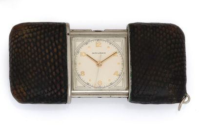null MOVADO ERMETO 
Ref 1256 
Around 1950
N° 096M
Steel bag watch, white dial, Arabic...