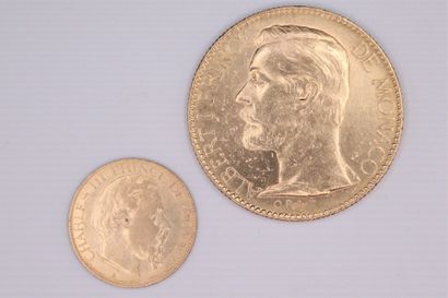 null MONACO
Lot of 2 gold coins : 
20 Francs Charles III 1878 and 100 Francs Albert...