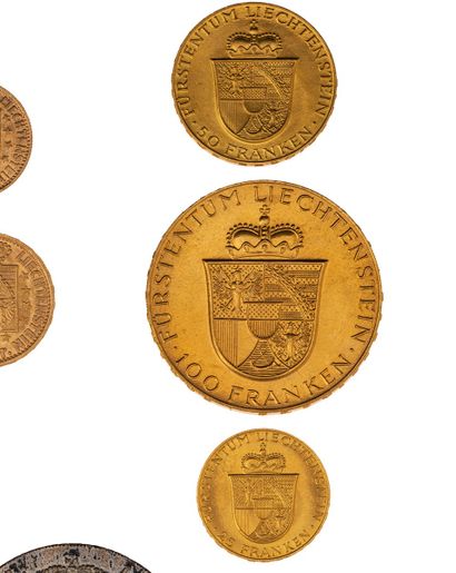 null LIECHTENSTEIN
25, 50, and 100 Franken in 1952 and 1956 in gold. 
FR : 19, 20,...
