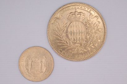 null MONACO
Lot de 2 monnaies d'or : 
20 Francs Charles III 1878 et 100 Francs Albert...