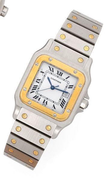 null CARTIER SANTOS 
Around 1990
N° 296145941
Men's 18k gold and steel wristwatch,...