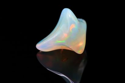 null Half-cut of white opal on paper. 
Weight : 5.34 cts. 

Dimensions : 13mm x 10mm...
