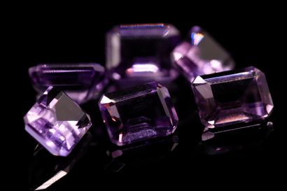Mixture of six rectangular amethysts with...