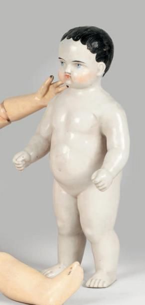 null FROZEN CHARLOTTE Bébé bain en porcelaine, XIXe siècle avec yeux et chevelure...