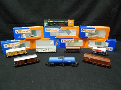 null ROCO "HO" et "N": 8 wagons marchandises et porte voitures. Réf.: 46138 - 46256...