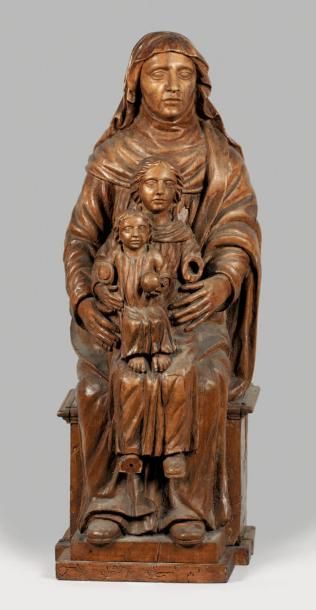 null Sculpture en bois, Sainte Anne Vierge et l'enfant Jésus. Sainte Anne assise...