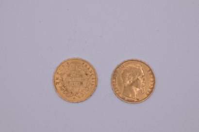 null Lot of two gold coins of 20 Francs Napoleon III bare head (1858, A and 1859,...