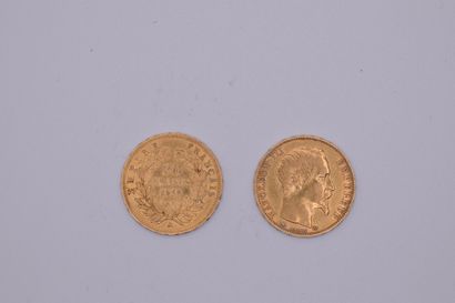 null Lot of two gold coins of 20 Francs Napoleon III bare head (1858, A and 1859,...