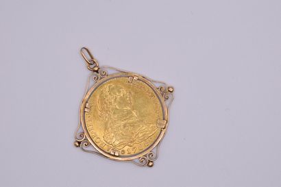 null Gold coin 4 Escudos Charles III (1788, M) mounted on 18K (750) yellow gold pendant....