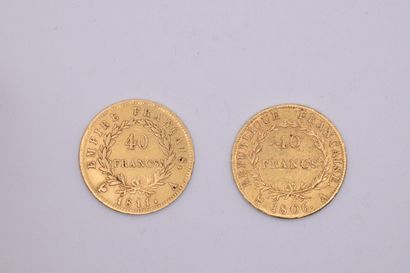 null Lot of 2 gold coins of 40 Francs Napoleon I (1806, A and 1811, A).
Weight :...
