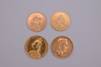 null Lot of 4 gold coins including : 
- 20 Francs Napoleon III head laurel (1867,...