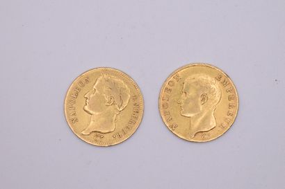null Lot of 2 gold coins of 40 Francs Napoleon I (1806, A and 1811, A).
Weight :...