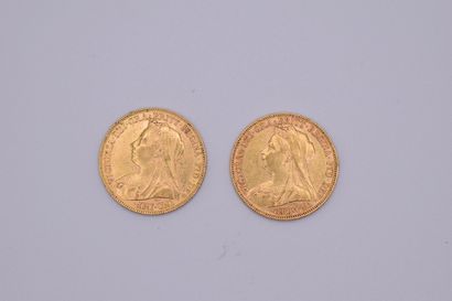 null Two gold coins of 1 sovereign Victoria (1897; 1900)

Weight : 15.90 g.