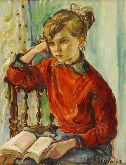 LIBROWICZ Katherine, 1912 -1991 Jeune fille à la lecture Huile sur toile, signée...