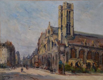 MADELAIN Gustave, 1867-1944 Église à Paris Huile sur toile (accidents et restaurations),...