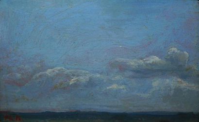 ROUSSEAU Théodore, 1812 -1867 Étude de ciel Huile sur panneau, monogramme en bas...