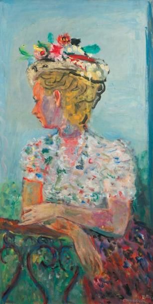 TERECHKOVITCH Constantin, 1902 -1978 Jeune femme à la balustrade Huile sur toile...
