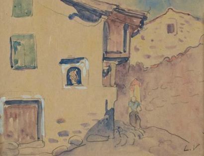 VALTAT Louis, 1859 -1962 Rue de village catalan, circa 1895 Aquarelle sur papier...