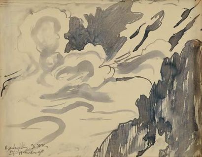 VALTAT Louis, 1859 -1962 Temps d'orage, Banyuls 27 novembre 96 Plume et lavis d'encre...