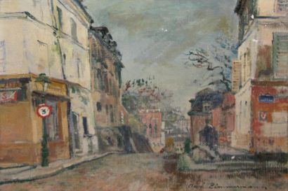 ZIMMERMANN René, 1904 -1991 Rue à Montmartre Huile sur toile (accidents et manques),...