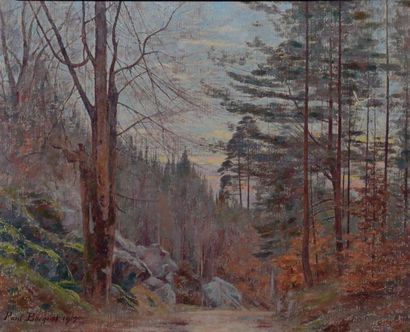 BOCQUET Paul, 1868 -1947 Les rochers en forêt de Fontainebleau à l'automne, 1919...