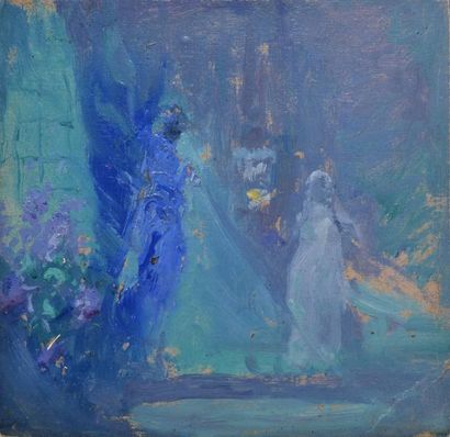 CHMAROFF Paul, 1874 -1950 Apparition bleue Huile sur carton (trace de pli), non signé,...