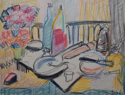 DEVRIM Nejad, 1923 -1995 Nature morte Dessin aux pastels, cachet de la signature...