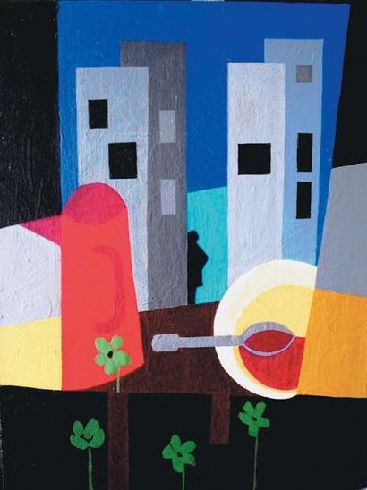 THÉROND Jean-Pierre (Né en 1936) Rue sans joie Acrylique sur toile, 61 x 46 cm