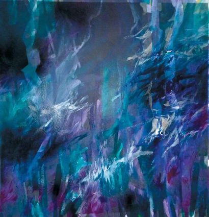 BAIXAS Catrine (Née en 1951) Heure bleue Huile et acrylique sur toile, 100 x 100...