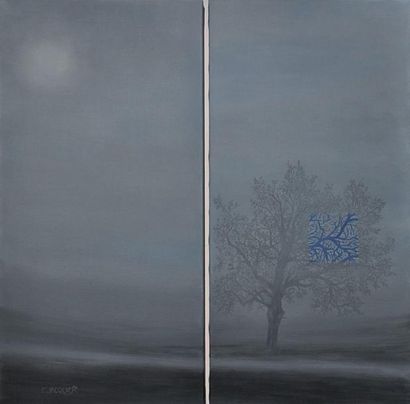 JACQUIER Francis (Né en 1966) Au coeur de la brume Diptyque, acrylique sur toiles,...
