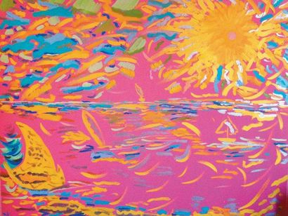 KEROUANI Hayet (Né en 1973) Bain de mer ensoleillée Huile sur toile, 80 x 100 cm