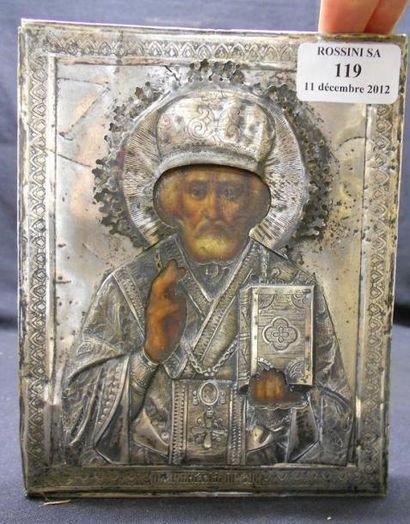 Saint NICOLAS Icône avec oklad en argent....