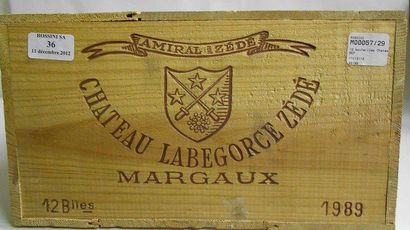 null 12 Bouteilles CH. LABEGORCE ZEDE, Margaux. 1989. cb