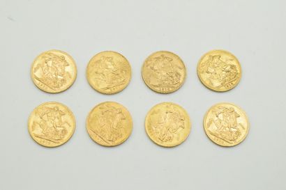 Lot of eight gold George V Sovereigns (1912,...