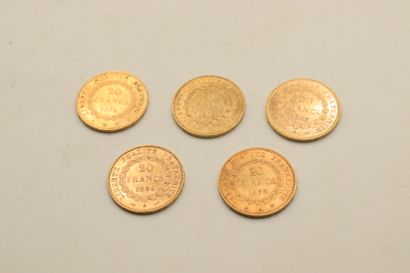 Five gold coins of 20 francs Genie - A (workshop...