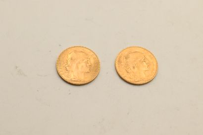 Two gold coins of 20 francs cock.
1910 (x...
