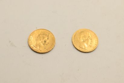 Two gold coins of 20 francs Napoleon bareheaded.
1854...