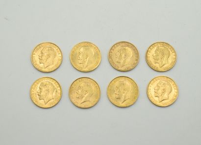 null Lot of eight gold George V Sovereigns (1912, 1913x2, 1914x2, 1917 S, 1927 SAx2).
Weight...