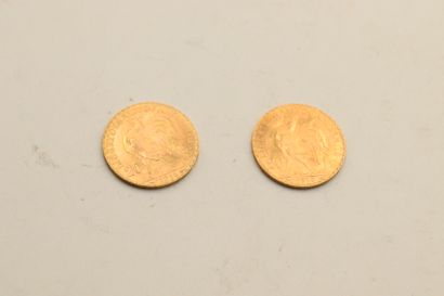 null Two gold coins of 20 francs cock.
1910 (x 1) - 1914 (x 1).

Weight : 12.90 g...