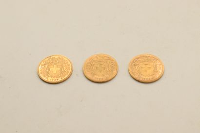 Lot of 3 gold coins 20 Swiss Francs (1935...
