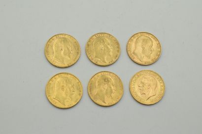Lot of six gold George V Sovereigns (1902,...