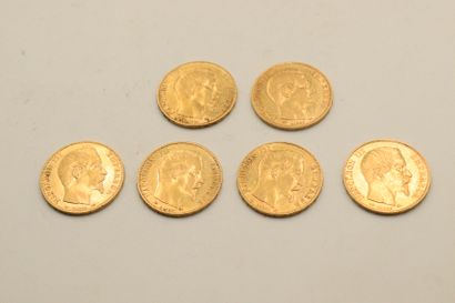 null Six gold coins of 20 francs Napoleon III bare head - A (workshop : Paris)
1854...
