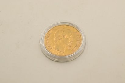 null Gold coin of 100 francs Napoleon III bare head, 1855, Paris. 
Weight : 32,28...