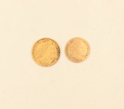Deux pièces en or :
- 10 francs Cérès - 1851,...
