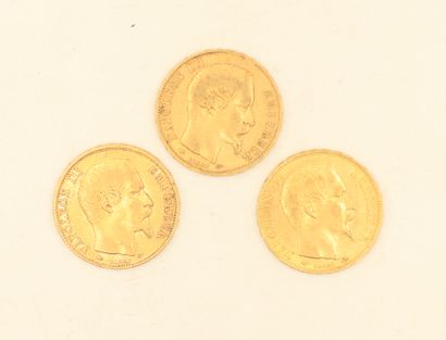 Trois pièces en or de 20 francs Napoléon...